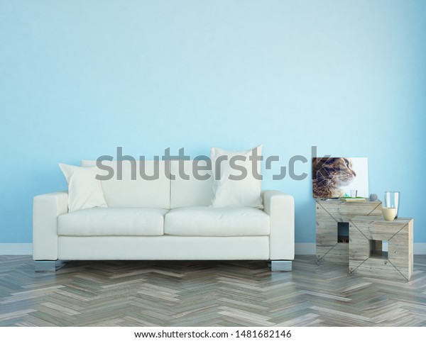 Idea Blue Scandinavian Living Room Interior Stock Illustration