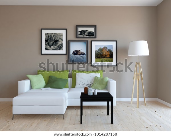 Idea Brown Scandinavian Room Interior Sofa Interiors Stock