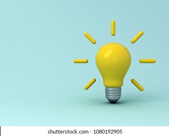 Idea Bulb On Light Blue Pastel Color Background With Shadows . 3D Rendering.