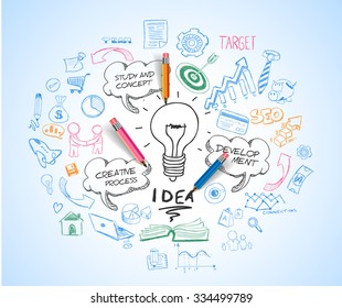 idea concept with light bulb and doodle sketches infographic icons.  - Powered by Shutterstock