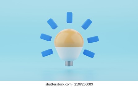 Idea concept luminious bulb in the center of abstract blue background. 3d render