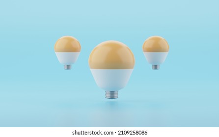 Idea concept luminious bulb in the center of abstract blue background. 3d render