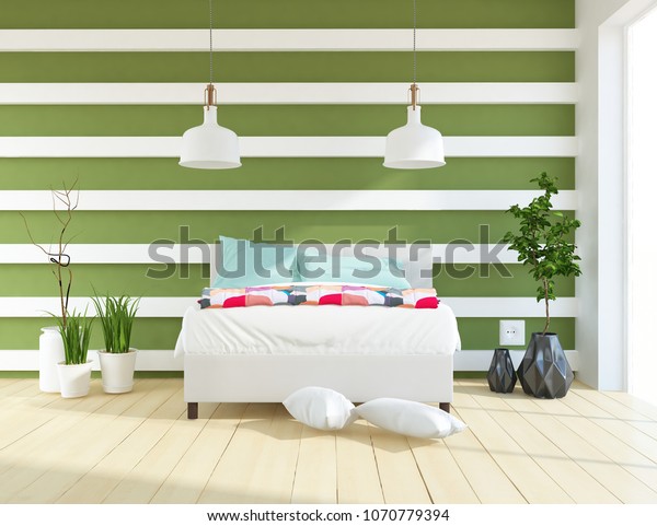 Idea Green Scandinavian Bedroom Interior Double Stock Image