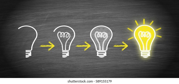 Idea, Innovation and Creativity light bulb concept - step by step forward to achieve powerful results - Powered by Shutterstock