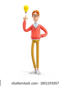 Idea And Innovation Technology Concept. Nerd Larry  With Lightbulb. 3d Illustration.