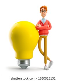 Idea and innovation technology concept. Nerd Larry  with lightbulb. 3d illustration.