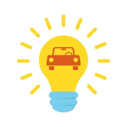 Idea Light Bulb Icon With Car, Illustration