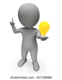 Idea Lightbulb Showing Power Source And Man 3d Rendering