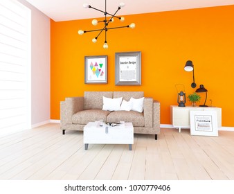 Idea Orange Scandinavian Living Room Interior Stock Illustration ...