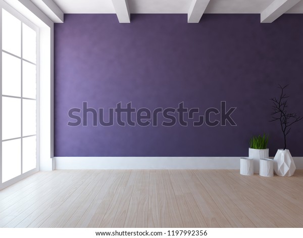 Idea Purple Empty Scandinavian Room Interior Stock Illustration