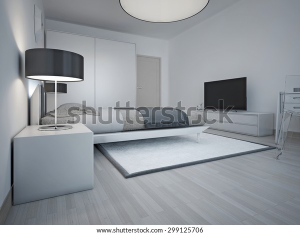 Idea Spacious Modern Bedroom Grey Walls Royalty Free Stock