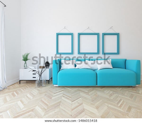 Idea White Minimalist Living Room Interior Stock Illustration