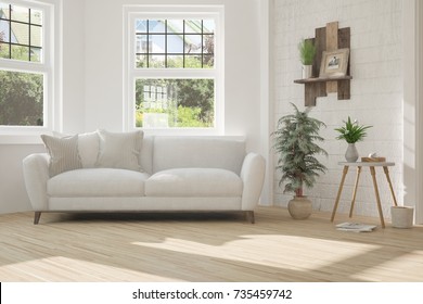 White Interior Design Living Room Scandinavian Stock Illustration ...