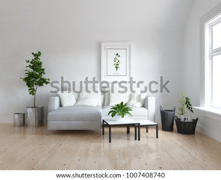 Idea White Scandinavian  Living  Room  Interior Stock 