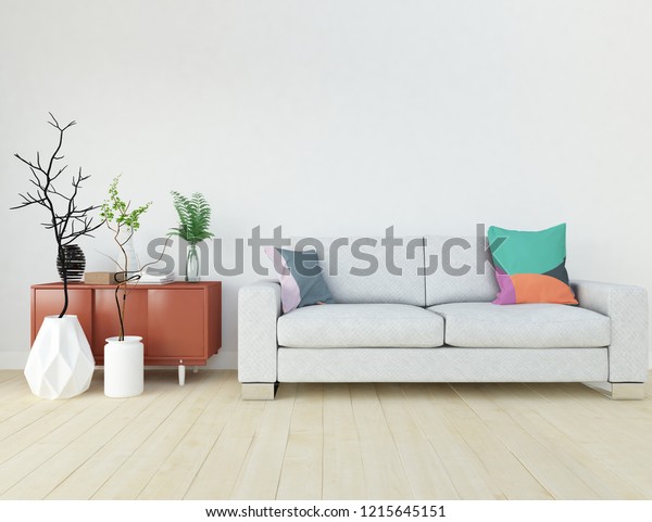 Idea White Scandinavian Living Room Interior Stock Illustration