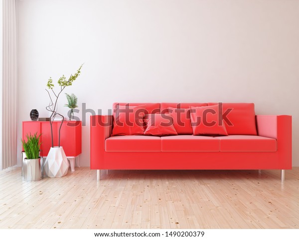 Idea White Scandinavian Living Room Interior Stock Illustration