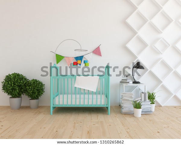 Idea White Scandinavian Nursery Room Interior Stock Illustration