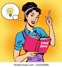 Ideas Cookbook Housewife Recipe. Food Cooking Tutorial Woman Pop Art Retro Style