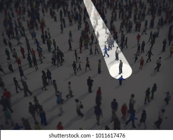 Identify in the crowd. 3D Rendering