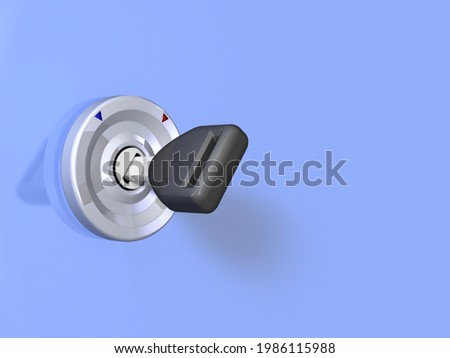 Ignition key. Image of the start of things. 3D rendering. 