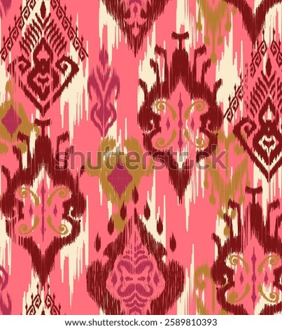 Ikat pattern duppata, geometric design, motif ethnic handmade, Ikat ethnic tribal, boho colors. Ethnic Ikat abstract background art.Illustration for greeting cards, printing