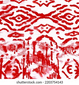 Ikat Patterns. White Tie. Red Ikat Print. Aztec Pattern. Orange Tie-Dye Shirt. Ikat Ethnic Ornament. Serbia Traditional Clothes. Red Serbia Tradition.