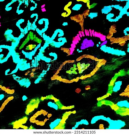 Ikat Print Tribal. Bright Distressed Persian. Vivid Ikat Designs. Watercolour Zig Zag. Psychedelic Geometric Pillow. Watercolor Geometric Print.