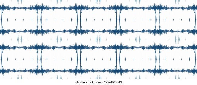 Ikat Seamless Background. Blue, and white Stains. Watercolor Asian Decoraton Style. Traditional Cloth Decor Design. Colorful Watery Colorful aquarelle ikat.