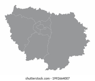 Ile-de-France administrative map isolated on white background, France