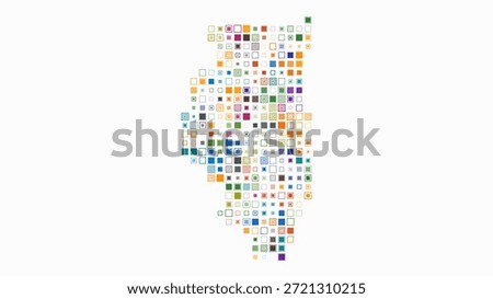 Illinois animation. Shape of the state with pulsating colored dots. Large size square blocks. Digital style map on white background. Classy video.
