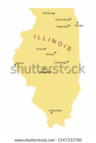 The Illinois map with some cities labels