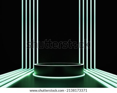 Illuminated 3d cylender or podium with realistic green rectangle neon lights background 3D render Stock photo © 
