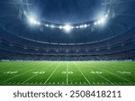 Illuminated American Football Stadium at Night with Empty Field and 3d rendering 