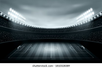 Illuminated black and white football stadium. 3d illustration. - Powered by Shutterstock