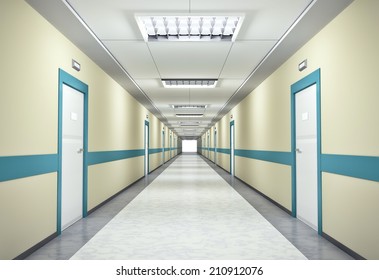 Illuminated corridor in the hospital