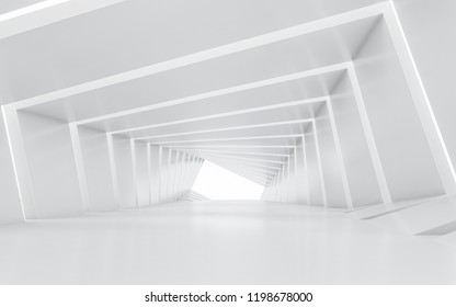 Illuminated Corridor Interior Design. 3D Rendering.