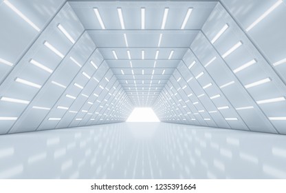 Illuminated Corridor Interior Design. 3D Rendering.