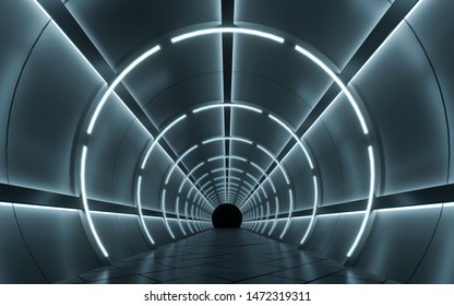 Illuminated Corridor Interior Design. 3D Rendering