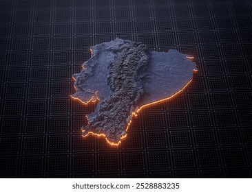 Illuminated Ecuador Data Map Highlighting Geographical Features Neon Glow Light 3D Illustration