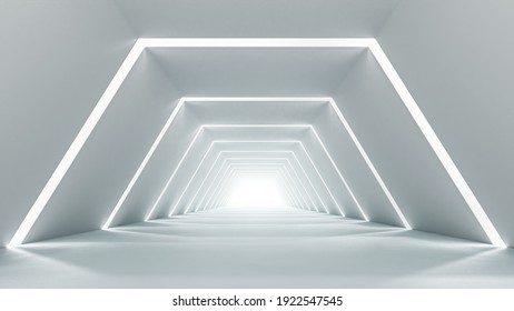 Illuminated empty corridor interior design, 3d rendering