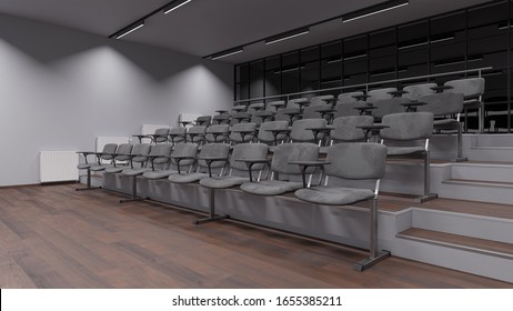 Illuminated Lecture Hall Interior At Night 3D Rendering