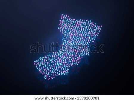 Illuminated Oman Digital Data Map Pink And Blue Neon Glowing Particles 3D Illustration