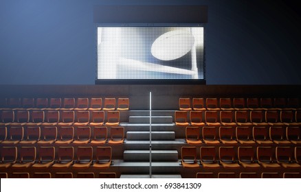 An Illuminated Stadium Big Screen Showing A Rugby Replay In The Stands In The Night Time - 3D Render