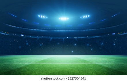Illuminated Stadium: Nighttime Sports Event and 3d rendering