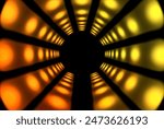 Illuminated tunnel passage.
Tunnel with yellow wall panels of secondary lighting.