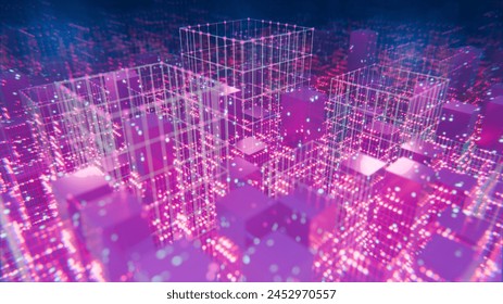 Illuminating the Complex Interactions Within a Transformers Architecture - Tensor blocks in vibrant motion, Seamless Loop, 3D rendering. 3D Illustration