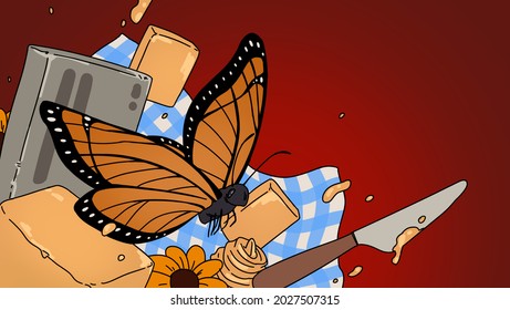 An illustaion of a butterfly and butter