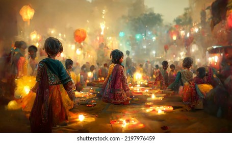 illustation of Diwali festival of lights tradition Diya oil lamps against dark background - Powered by Shutterstock