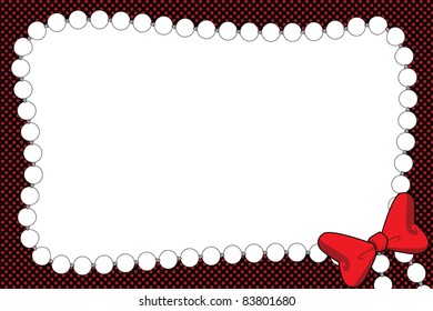 Illustrated border design with a pearl necklace and bow motif on a polka dot background for a party invitation or photo frame. - Powered by Shutterstock