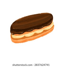 Illustrated Chocolate Eclair Isolated